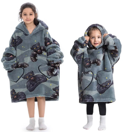 100-160CM Flannel Oversized Hoodie Teenager Girls Boys Pullovers Winter Sweatshirts for Kid Children's Clothing Wearable Blanket