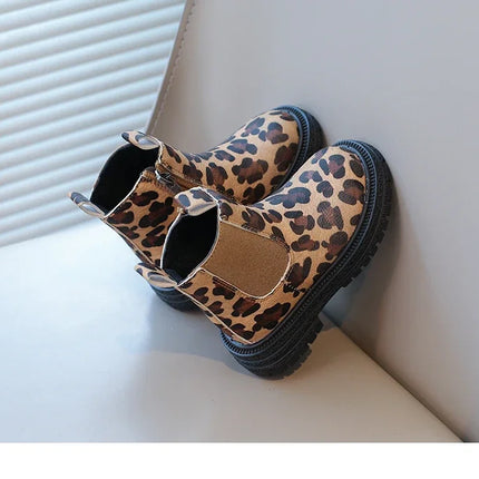 Kids Boots Leopard Prints Classic Little Boys Ankle Boots Side Zipper Fashion Classic Unisex Girls Rubber Boots Breathable Warm