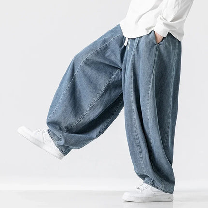 Men Casual Pants Japanese Styles Jeans Fashion Loose Mens Hip Hop Lantern Pants Streetwear Male Oversize Denim Wide Leg Trousers