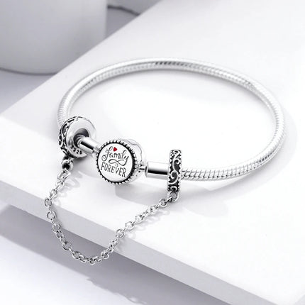 Sparkling Clear Silver Safety Chain 925 Sterling Silver Safety Chain Charm Beads Fit Original Bangle Bracelet DIY Jewelry