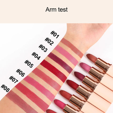 8 Colors Deep Red Matte Lipstick Waterproof Non-Stick Velvet Texture Easy Apply Rose Red Lip Makeup Long-Lasting Cosmetics
