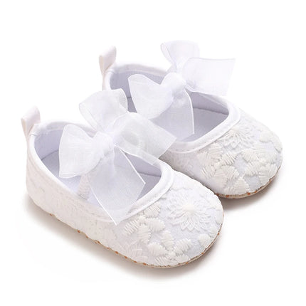 VALEN SINA 0-18 Months Newborn Girl White Baptism Shoes Bow Non-slip Rubber Soft-Sole Flat PU First Walker Mary Janes