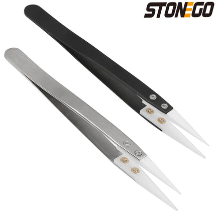 Stainless Steel Ceramic Tip Tweezers Antimagnetic High Temperature Resistant Non-Conductive Precision Tool for Professionals