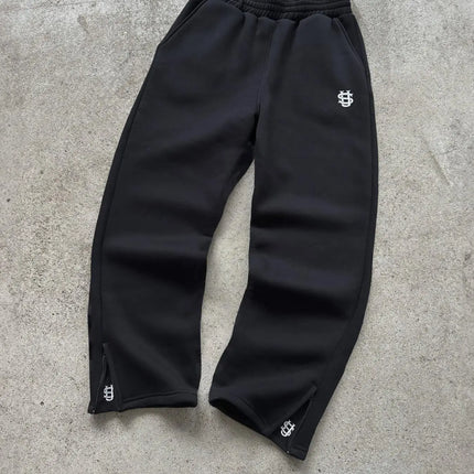 New Y2K Pants Personalized Pant Leg Zipper Embroidery Hip Hop Casual Joggers Men Pants Retro Straight Pants Tracksuit Streetwear