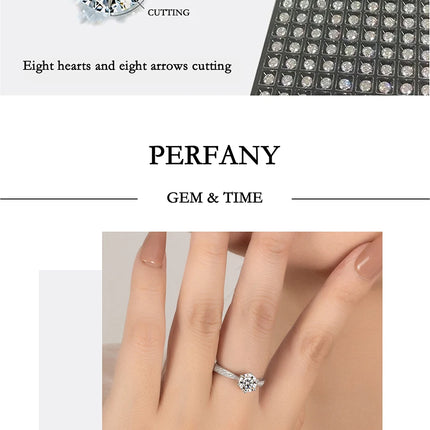 PERFANY 0.5-3CT Moissanite Ring For Women S925 Pure Silver Sparkling Engagement Ring Wedding High-end Jewelry