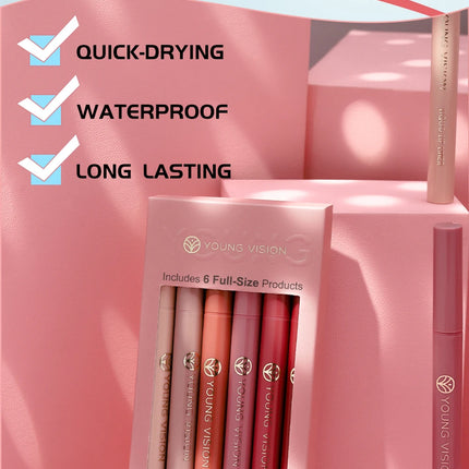 YOUNG VISION matte 6-color liquid lipliner set sponge gourd head fog face nude lipstick pen