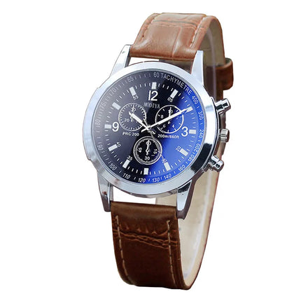Luxury Blue Ray Glass Watches For Men Neutral Quartz Simulates The Wrist Watch Brand Casual Leather Strap Watches Reloj Hombre
