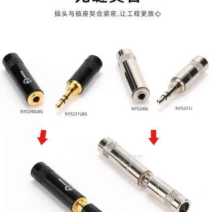 NEUTRIK's REAN jack 3.5mm 1/8" Stereo Headphone Plug Male Female Pair Recording Line Plug Gold Plated 3 Pole Repair Welding Plug