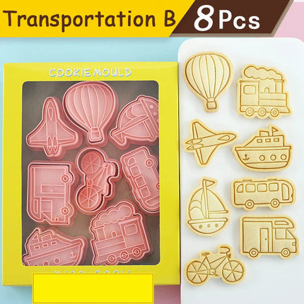 8Pcs Animal Cat Rabbit Dinosaur Cookie Cutter Fruits Cookie Stamp Car Biscuit Molds for Baking, Fondant, Cheese, and Pastries
