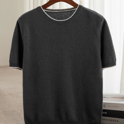 2025 Spring/Summer New Fashion O-Neck Knit Short Sleeve Spliced Business Casual T-Shirts Men's Clothing Loose Tops England Tees