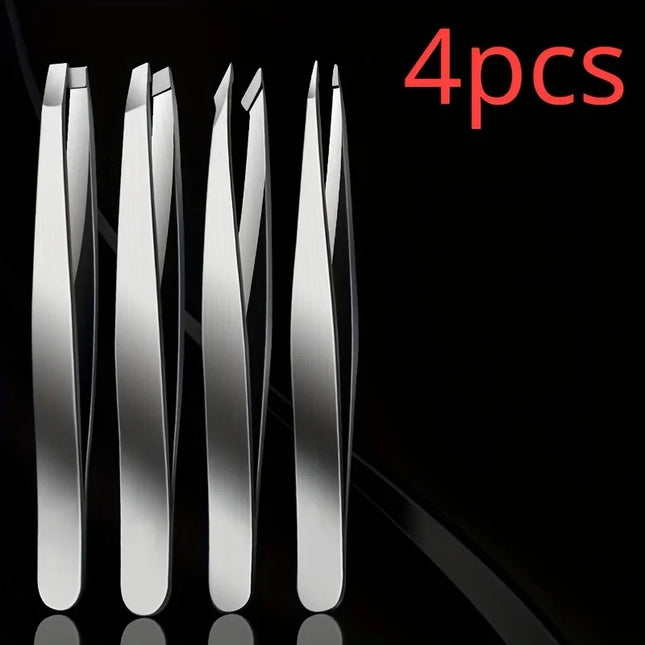 4-Piece Professional Tweezer Set, Perfect for Eyebrow Hair Removal, Very Effortless and Relaxed to Remove Splinters