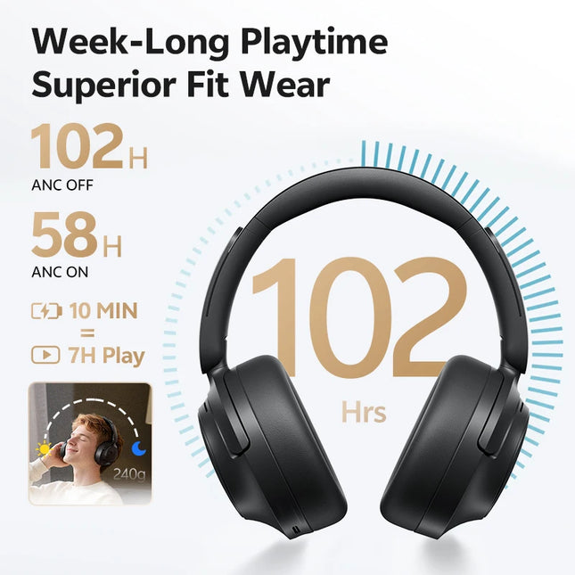 QCY H3S -56dB Adaptive ANC Over Ear Headphone Hi-Res LDAC Spatial Sound Wireless Earphone Bluetooth 6.0 Dual Driver 102H Headset
