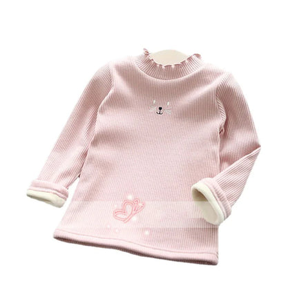 Children's base sweater autumn and winter Fashion Girls Sweaters Cartoon Kids Tops Warm Velvet Thick Kids Sweater Girls Outwear