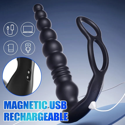 Male Prostate Massager Telescopic Anal Vibrator with Penis Ring Butt Plug Remote Control Wearable Anus Adult Sex Toy for Men Gay