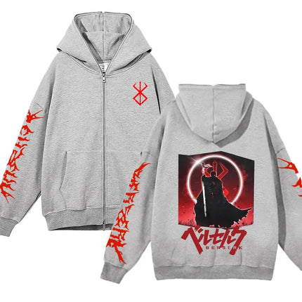 European and American fashion zippered sweatshirt Full Zip Up Hoodies Anime women's hoodie unisex hip-hop street outfit Guts Gra