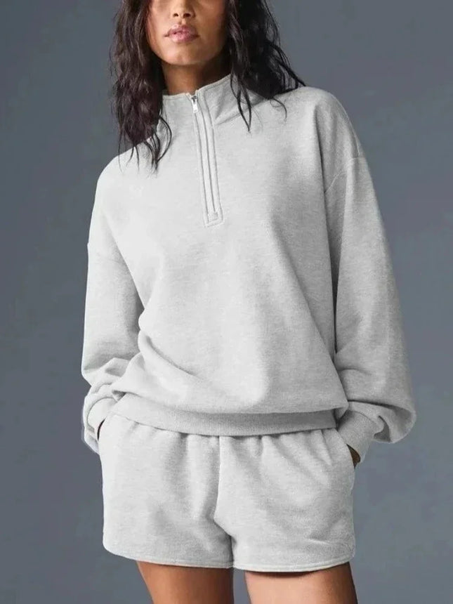 Loose Casual Zipper Sports Sweatshirts Solid Grey Cotton Long Sleeved Pullover Women Autumn and Winter Stand-up Collar Hoodie