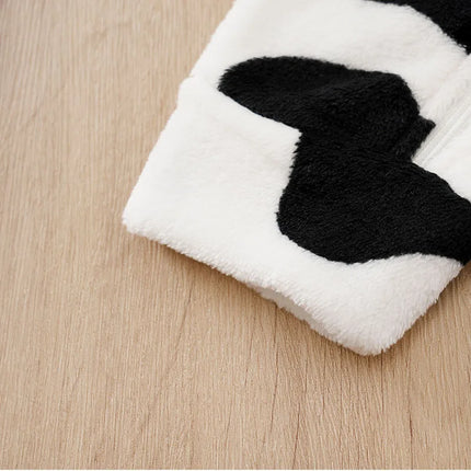 Newborn BoyGirlBaby CuteCartoonCow Flannel ThreeDimensional Ear Comfortable FullPrint SimpleCasual SpringAndAutumn Baby Jumpsuit