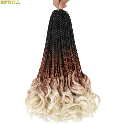 14’’ Synthetic French Curls Crochet Hair Braids Kid-Friendly Ombre Brown to Blonde French Curl Box Braids with Bouncy Curly Ends