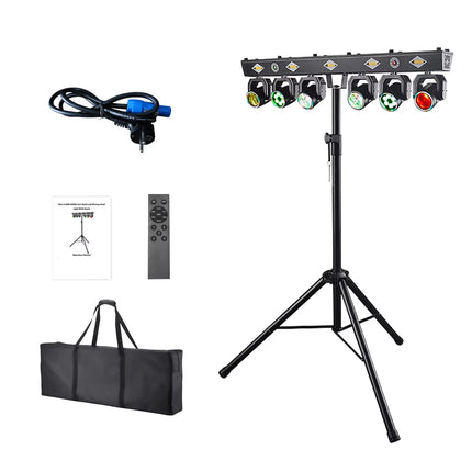 120W 6 Head Moving Head Light RGB Strobe Effect Stage Lighting DMX512 Sound Control For Party DJ Disco Show With Mobile stand