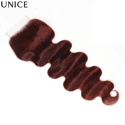 UNice Reddish Brown Body Wave 4x4 Lace Closure 1PC Free Part 100% Human Hair Closure 14-20 Inch