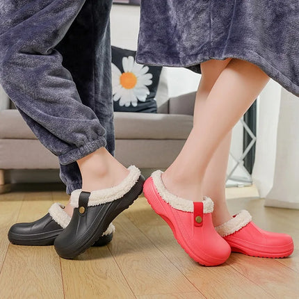 KANCOOL Fur Lined Clogs Shoes For Women Men Winter Indoor Outdoor Waterproof Plush Slippers Cozy Warm House Slippers Garden Shoe
