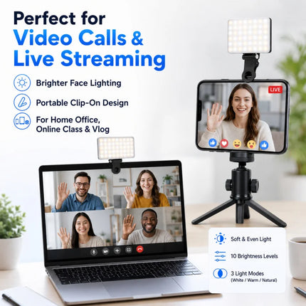 Portable Clip On Selfie Light LED Fill Light 3 Modes Video Conference Lamp for Phone Camera Laptop Makeup Vlog
