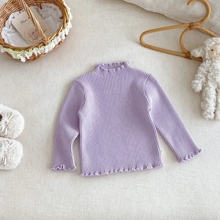 Kids Girls High Neck Knit Sweater Childrens Long Sleeve Undershirt Ruffled Solid Color Autumn for 0-5Y Girls Inner Top
