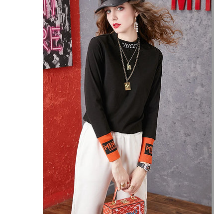 Autumn New Women's Long-sleeved T-shirt Half-high Collar Women's Top Woman clothing Female clothing