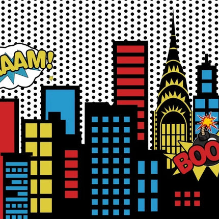 Superhero Baby Shower Birthday Backdrop City Building Super Hero Party Photography Background Photo Studio Custom Name Banner