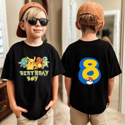 Birthday T-shirt Cute Pikachu Pokémon 3-9 Printed T-Shirt Unisex Summer Y2K Harajuku Loose Casual Short Sleeve Top for Chirldren