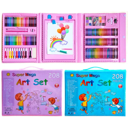 208 Piece Children's Art Set with Crayons Watercolor Pencils and Foldable Easel for Kids Drawing Painting Gift Holiday Present