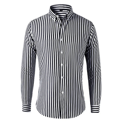 Slim Fit Men's Striped Long Sleeve Shirt Casual Fashion Business Outerwear Autumn New Style Machine Washable Polyester Fiber