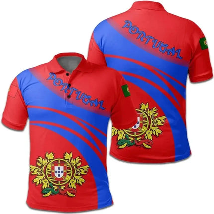 Portugal Flag Polo Shirt Men Summer Lapel Button Tshirts Casual Short Sleeve Shirts 3d Printed Sports Tees Top Male Clothing