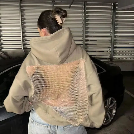 1/2PCS Fashionable Women’s Hoodie Solid Color Hollow Mesh Backless Sweatshirt for Fall and Winter Ideal Christmas Gift