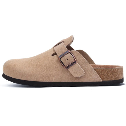 Litfun Suede Cork Clogs For Women Men Genuine Summer Clogs with Arch Support Cork Leather House Mules Shoes Thick Beach Sandals