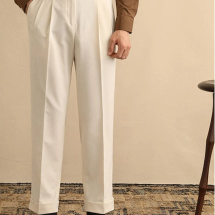 High Waist Straight Leg Men's Summer Business Casual Loose Paris Buckle Long Pants Naples Gentleman Drapey West Trousers