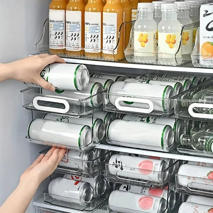 1/2Tier Soda Can Dispenser for Refrigerator Stackable Drink Organizer for Fridge, Clear Plastic Refrigerator Organizer Bins