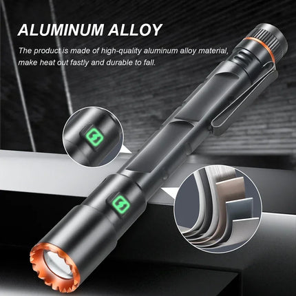 Mini Portable LED Flashlight Built-in Battery Torch With Pen Clip Tail Magnet USB Rechargeable Outdoor Camping Fishing Lantern