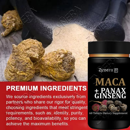 Organic Maca Root Power Tablets for Men Ginseng Pills Supplement for Health Energy