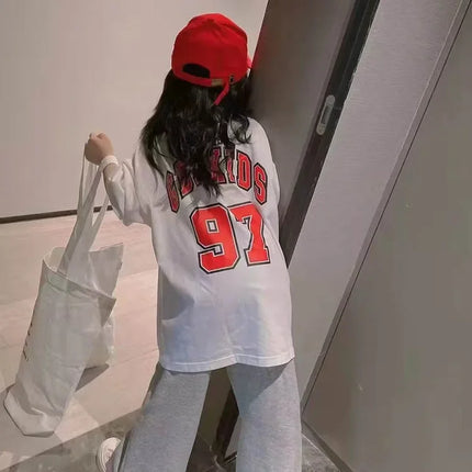 Stylish Medium-length Summer Dress For Girls Loose-fit Casual T-shirt Skirt Short Sleeves Basketball Uniform Trendy