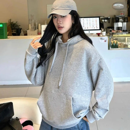 Women Casual Sports Drawstring Hoodie 2025 Autumn New Cotton Sweatshirt Fashion Classic Letter PulloverBlack Loose Hoodies