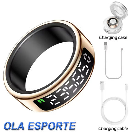 New Smart Ring R13 LED Display Screen Gesture Sweep Video Heart Rate Sleep Monitor 5ATM Waterproof Wireless Charging Rings 2025