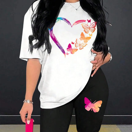 The Love Strung Together By Butterflies Printing Women T Shirts Two Piece Set Fashion Short Sets Comfortable Basic Shirt Shorts