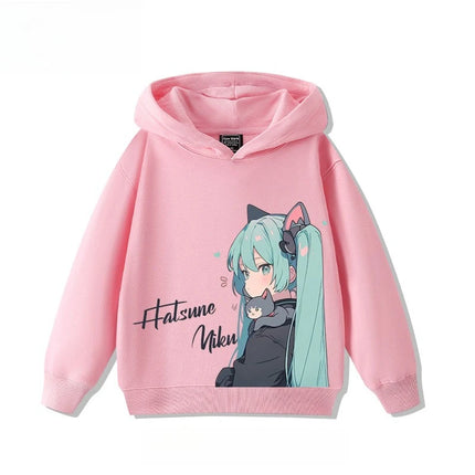 Hatsune Miku MIKU 2025 Trend Explosion Cartoon Print Children's Hooded Sweatshirt .Boys and Girls Autumn Winter  All-match Tops
