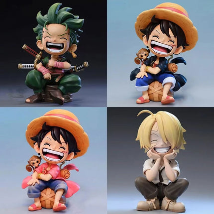 13cm Anime One Piece Action Figures Q Version Sitting Boxed Figurines Doll Luffy Zoro Sanji Trendy Car Ornaments Gifts Toys