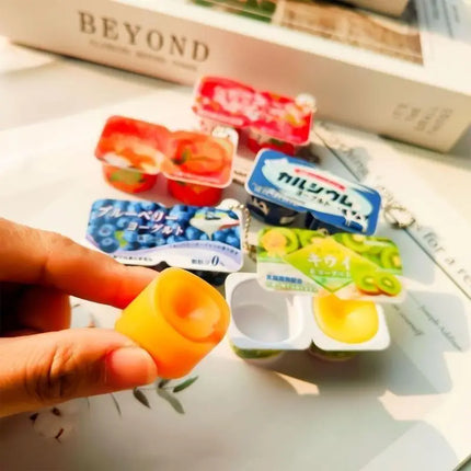 Sturdy Plastic Yogurt Themed Stress Reliever Keychain Charm Pendant for Adults and Kids Daily Hanging Solution