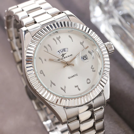 Fashion Sports Watches Men Business Stainless Steel Watchband Calendar Week Display Reloj Masculino Leisure Clock WristWatch
