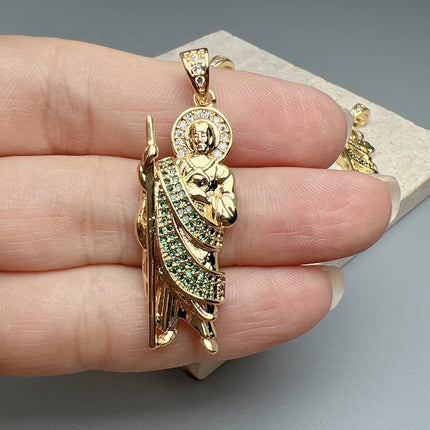 Beautiful Religious St Jude Thaddeus Pray Pendants Metal Zircon Large Charms For Jewelry Making Hip Hop Necklace Accessories