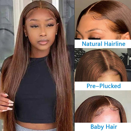 Brown Straight 13x4 Hd Lace Front Human Hair Wigs For Women Remy Brazilian Chocolate Brown 13x6 HD Lace Frontal Wigs Pre Plucked