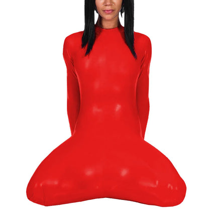 Fetish Long Sleeve Glossy PVC Bondage Bodysuit Mock Neck Wetlook Vinyl Leather Bodycon Romper for Cosplay Outfits Exotic Teddies